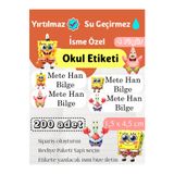 GÖKÇETasarım İsme Özel Okul Etiketi Sünger Bob / Kırtasiye, Defter, Kalem, Suluk Su geçirmez Sticker