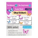 GÖKÇETasarım *ROZET HEDİYELİ* Kelebek Temalı İsme Özel Okul Etiketi / Kırtasiye, Defter, Kalem, Suluk Su geçirmez Sticker