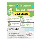 GÖKÇETasarım *ROZET HEDİYELİ* Kurbağa Temalı İsme Özel Okul Etiketi / Kırtasiye, Defter, Kalem, Suluk Su geçirmez Sticker