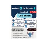 GÖKÇETasarım *ROZET HEDİYELİ* Stitch Temalı İsme Özel Okul Etiketi /Kırtasiye, Defter, Kalem, Suluk Su geçirmez Sticker