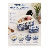 GÖKDAĞ BEDDING Vintage Floral Desenli Mavi Makyaj Çantası – Bez Kozmetik Organizer