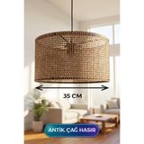 GÖKDAĞ GROUP Antik Çağ Hasır Kumaş Başlıklı Sarkıt Avize 35 CM Mega Boy