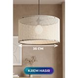 GÖKDAĞ GROUP Krem Hasır Kumaş Başlıklı Sarkıt Avize 35 CM Mega Boy