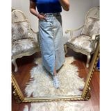 Gokili Butik Gokilibutik Mavi Kar Yıkamalı Önden Yırtmaçlı Kot Etek - 05M-Mavi