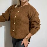Gokili Butik Gokuli Butik Kahverengi Gold Düğmeli Hırka - Altın Kahve - Standart