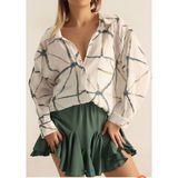 Gokili Butik Kadın Oversize Desenli Gömlek Yeşil Beyaz - Beyaz-Yeşil - Standart