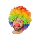 Gökkuşağı Afro Peruk ve Kırmızı Sünger Burun