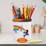 Gökkuşağı Altında Unicorn Ahşap Seramik Kalemlik - 4948715 - Renkli