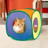 Gökkuşağı Desenli Ev Model Kedi Oyun Tüneli, Katlanabilir 37 x 40 cm