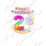 Gökkuşağı Folyo Balon Happy Bırthday Banner ve Balonlu Balon Standı 2 Yaş