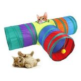 Gökkuşağı Kapalı Kedi Tüneli 3 Yollu Pet Oyun Tüneli Katlanabilir ( Hediyeli Ürün)