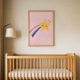 Gökkuşağı Kuyruklu Yıldız Çocuk Odası Duvar Posteri Çerçeveli Tablo Duvar Dekorasyonu - 21 x 30 - Ahşap Çerçeveli