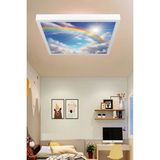 Gökkuşağı LED Avize, Çocuk Odası Tavan Lambası, 60CM x 60CM Kare Baskılı LED Avize, Beyaz Işık,