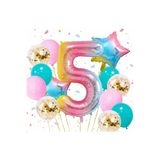 Gökkuşağı Rengarenk 5 Yaş Balon Set Yıldız Balon Folyo Set Konsept Doğum Günü Set Yaş Balon Set