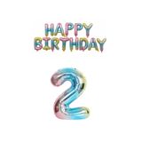 Gökkuşağı Renk Happy Bırthday ve Rakam Folyo Balon Seti Yaş 2