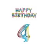 Gökkuşağı Renk Happy Bırthday ve Rakam Folyo Balon Seti Yaş 4