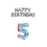 Gökkuşağı Renk Happy Bırthday ve Rakam Folyo Balon Seti Yaş 5
