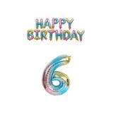 Gökkuşağı Renk Happy Bırthday ve Rakam Folyo Balon Seti Yaş 6