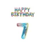 Gökkuşağı Renk Happy Bırthday ve Rakam Folyo Balon Seti Yaş 7