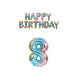 Gökkuşağı Renk Happy Bırthday ve Rakam Folyo Balon Seti Yaş 8