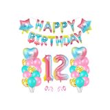 Gökkuşağı Renk Happy Bırthday Yıldız Kalp Rakam Folyo Balon Seti Yaş 12