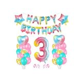 Gökkuşağı Renk Happy Bırthday Yıldız Kalp Rakam Folyo Balon Seti Yaş 3
