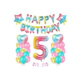 Gökkuşağı Renk Happy Bırthday Yıldız Kalp Rakam Folyo Balon Seti Yaş 5