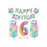 Gökkuşağı Renk Happy Bırthday Yıldız Kalp Rakam Folyo Balon Seti Yaş 6