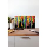 Gökkuşağı Suluboya Cam Kesme Tahtası, Silikon Ayaklı, Isıya Kırılmaya Dayanıklı, Sunum Kesim Tablası - 30 x 45 cm