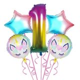 Gökkuşağı Unicorn 1 Yaş Folyo Balon 5 Li Set