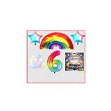 Gökkuşağı Yıldız Makaron Balon Banner Temalı 6 Yaş Doğum Günü Parti Seti