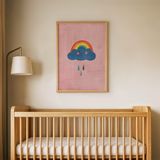 Gökkuşaklı Yağmur Bulutu Çocuk Odası Duvar Posteri Çerçeveli Tablo Duvar Dekorasyonu - 21 x 30 - Ahşap Çerçeveli