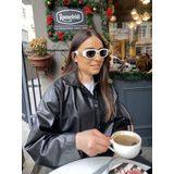 GÖKNUR ARSLAN Vegan deri Oversize Crop Ceket Siyah S-M Kadın