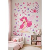 Göktuğ Hediyelik Kız Çocuk Odası Dekorasyonu Pembe Peri Kız Duvar Sticker