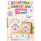 Göktuğ Hediyelik Sınıfına Hoş Geldin Etiketi 4x4 cm Yuvarlak Etiket– 50 Adet Renkli Okula Hoş Geldin Etiketi | Hediye Poşeti ve Kutu Süsü