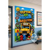 Göktuğ Hediyelik Yepyeni Bir Yolculuk Başlıyor Okul Afişi 100x150 cm | 1. Sınıf Karşılama Panosu | Vinil Duvar Posteri | Okula Hoş Geldin Panosu