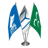 Göktürkçe - Kayı(IYI) ve Yeşil Üç Hilal - Üçlü Saten Masa Bayrağı Set