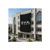 Göktürkçe Türk Yazılı Siyah Bayrak 140gr Premium Raşel Kumaş 6x9 metre