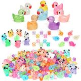 GOKUPOK Aydınlık Mini Reçine Ördekler Karanlıkta Küçük Parlayan Panda Yunus Mantarı Bahçe için 4 Kombinasyon Setleri Mikro Peyzaj Akvaryum Saksı Dollhouse Dekorasyon Dekor 105 ADET