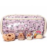 Gökyüzü Işığı Capybara Desenli Çok Bölmeli Kalemlik - Peluş Bir Broş - 5 Stickers -2 Klips Hediye - Lila