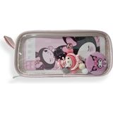 Gökyüzü Işığı Kuromi ve My Melody Kalemlik Şeffaf Bölmeli Pembe Tekstil Malzeme ile Okul ve Ofis Uyumlu