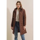 Gökyüzü Moda 5138 Kapitone Uzun Şişme Mont - Kahverengi - 44