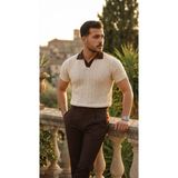 Gökyüzü Moda Erkek Desenli Kısa Kollu Triko Tişört - %100 Pamuk Akrilik - Vizon - XL