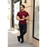 Gökyüzü Moda Erkek Örgü Desen Yakalı Kısa Kollu Triko Tişört - Altın
