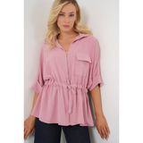 Gökyüzü Moda Fermuarlı Gömlek 0721 - Pudra - 40