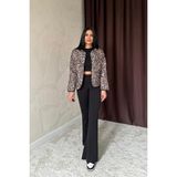 Gökyüzü Moda Leopar Leopar Desenli Kapitone Ceket