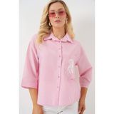Gökyüzü Moda Tek Cep Nakışlı Gömlek 20328 - Pembe - 42