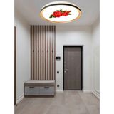 Gökyüzü Panel 50Cm Yuvarlak Avize, Gül Baskı,Güçlü Işık, Gold Ledli Tavan Armatürü, 45Watt, Beyaz Işık, 7000K,