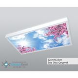 Gökyüzü Panel 60X120 Gökyüzü Panel Avize, 106WATT Led, Sıva Üstü, Kolay Montaj LED Panel, Pembe Ağaçlar Avize - Beyaz