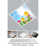 Gökyüzü Panel Asma Tavan-60Cmx60cm-Sıva Altı-54W-6500K-Beyaz-Led Panel-Led Armatür-Taş Yünü Asma Tavan-Banyo Tavan